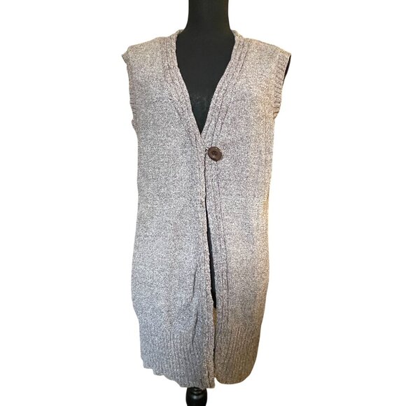 Gloria Vanderbilt Y2K knit duster vest one button brown v-neck 90's - Picture 2 of 10